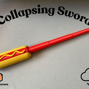 Collapsible Sword STL, Hot Dog Print-in-Place Fidget Prop