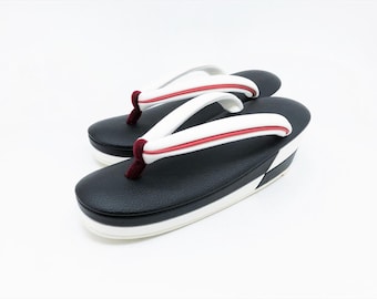 Japanische Ichimatsu Kuro Zori-Regensandalen für Damen, schwarz-weiß-rot kariert