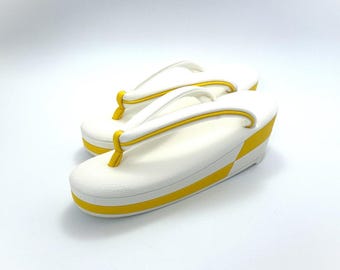 Japanische Ichimatsu Tanpopo Zori-Regensandalen für Damen, weiß-gelb kariert