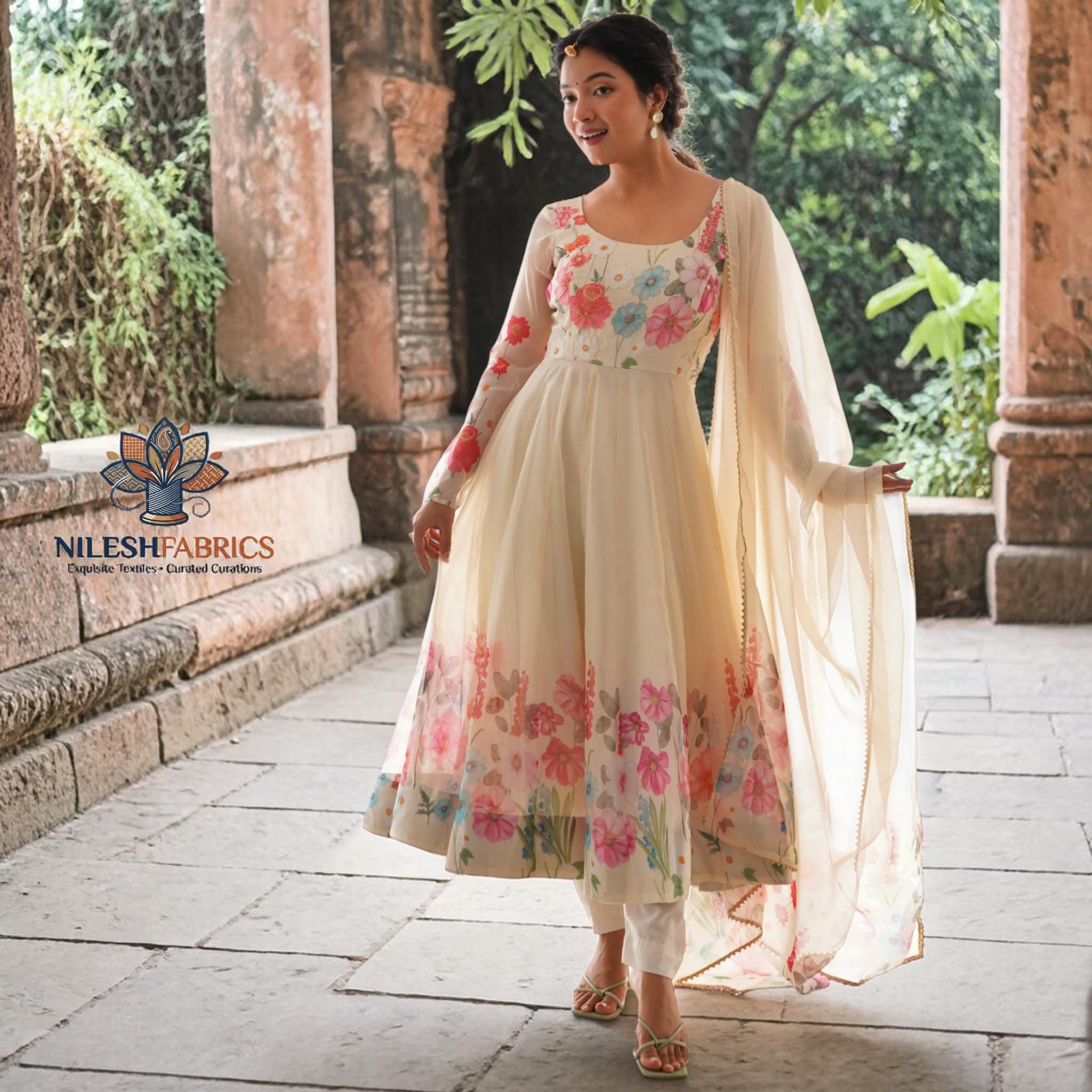 open lace back dress Pista Green Anarkali Chikankari Suit – DIMPLE DESIGN STUDIO main image 1