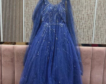 Good Looking Navy Blue Gown with Sequin Embroidery & Elegant Flared Silhouette
