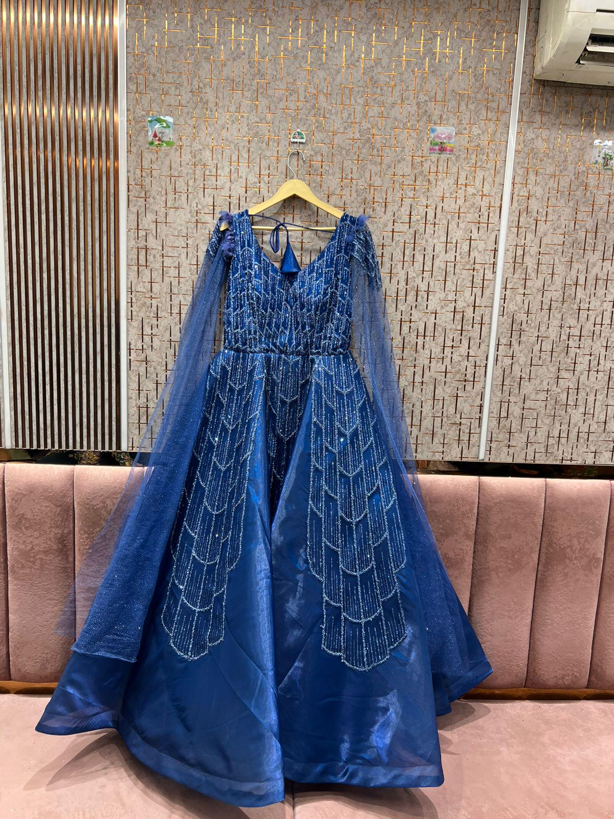 sachin and babi light blue dress Elegant Royal Blue Puff Sleeve Evening Gown main image 0