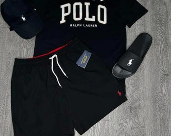 Męski zestaw Polo Ralph Lauren z bawełnianą koszulką i spodenkami, styl uliczny na lato