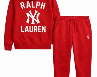 Herren Polo Ralph Lauren Logo Rot Fleece Hoodie Jogginghose Trainingsanzug Set Jogging Street Outfit