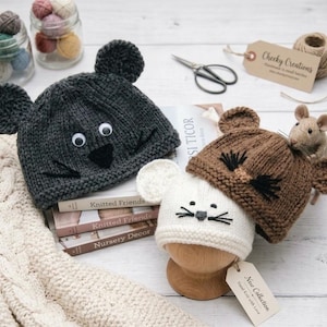 Rat Hat Knitting Pattern PDF | Mouse Hat Pattern | Baby & Kids Animal Beanie | Cute Rodent Hat | Instant Download