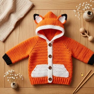 Crochet Baby Hoodie Cardigan Pattern | Fox Design, Cozy Sweater (PDF Download)