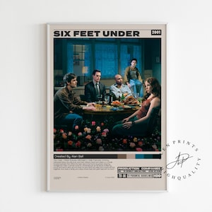 Póster de "A seis pies bajo tierra", impresión de película retro, póster moderno de mediados de siglo, póster de programa de televisión retro, póster de película minimalista, póster de película personalizado, película de culto