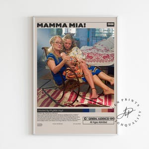 Mamma Mia!, Phyllida Lloyd, Retro Movie Print, Midcentury Modern, Retro TV Show Poster, Minimalist Movie Poster, Wall Art Print, Room Decor