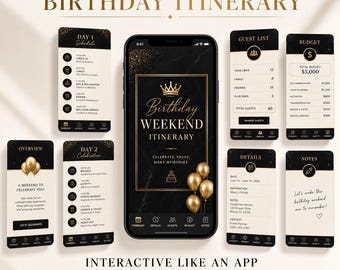 Itenary Template Birthday Weekend | Editable Birthday Trip Plan, Printable Vacation Agenda Travel Schedule, Celebration Program Card IC701