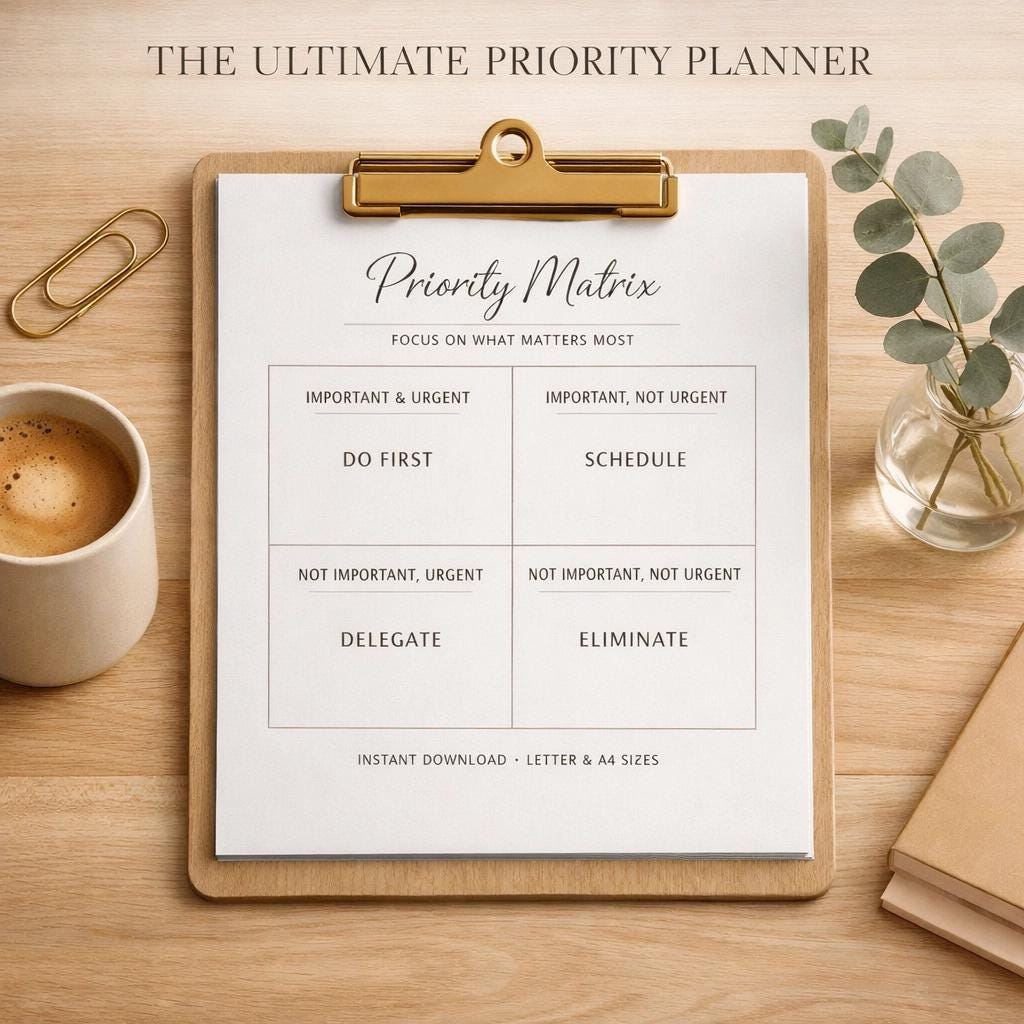 Eisenhower Matrix Printable, Priority Decision Task Organizer Printable ...