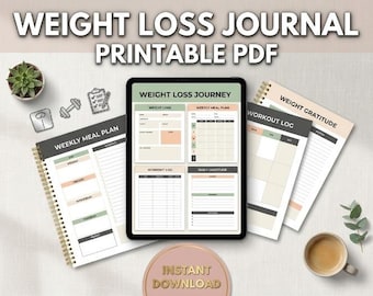 Weight Loss Tracker Printable PDF Digital Fitness Journal iPad Planner Workout Template 100 Days Weight Loss Journal Meal Tracker A4