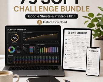 75 Soft Challenge Spreadsheet Google Sheets & Printable PDF Tracker | Daily Fitness Workout Planner | 75 Day Habit Tracker  Health Journal