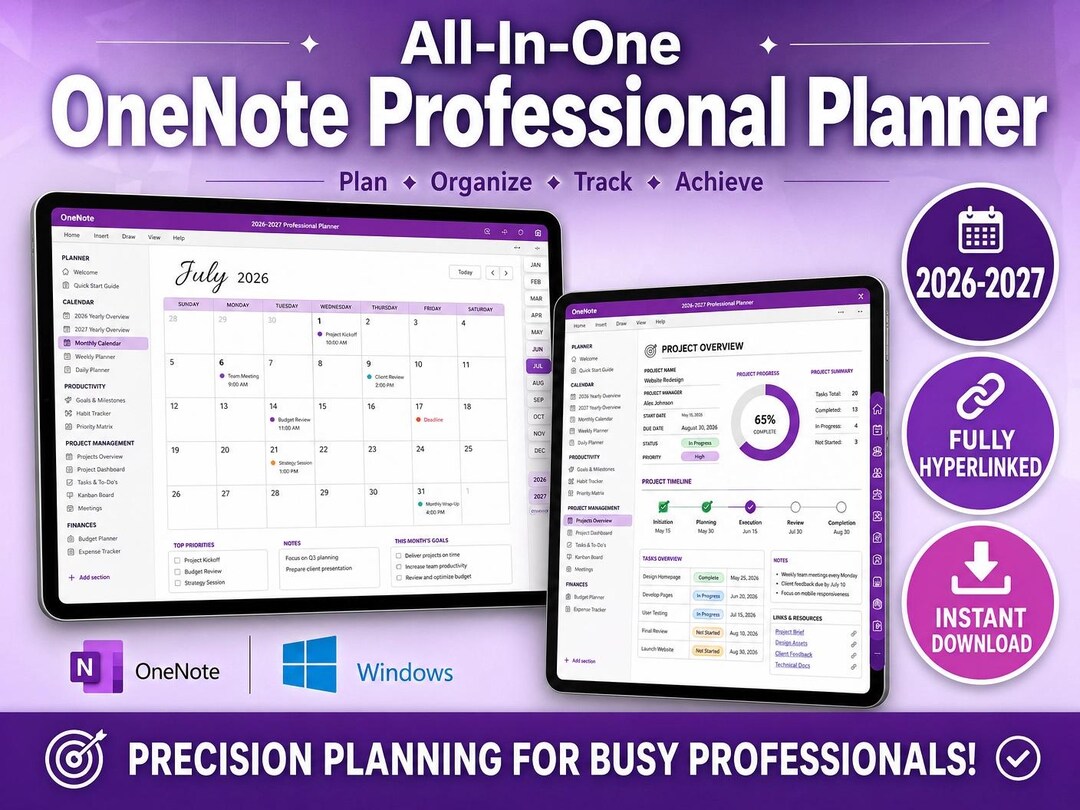 Onenote 2027 Tutorials Onenote Planner 2026-2027 | Digital Planner PDF & DOCS | Hyperlinked ...