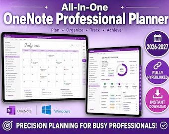 OneNote Planner 2026-2027 | Digital Planner PDF & DOCS | Hyperlinked Project  Task Management Template | Weekly  Meeting Notes Organizer