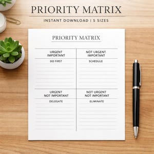 Eisenhower Matrix Printable, Priority Decision Task Organizer Printable (PDF) instant download