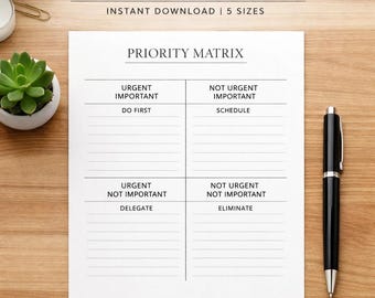 Eisenhower Matrix Printable, Priority Decision Task Organizer Printable (PDF) instant download