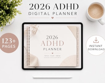 2026 ADHD Digital Planner | GoodNotes iPad Android Planner | Daily Weekly Monthly Planner | Self Care Habit Tracker | ADHD Digital Planner