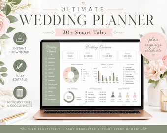 Wedding Planner Spreadsheet for Google Sheets | Digital Budget Tracker, Guest List, Timeline Checklist, Vendor, Venue & Itinerary Organizer