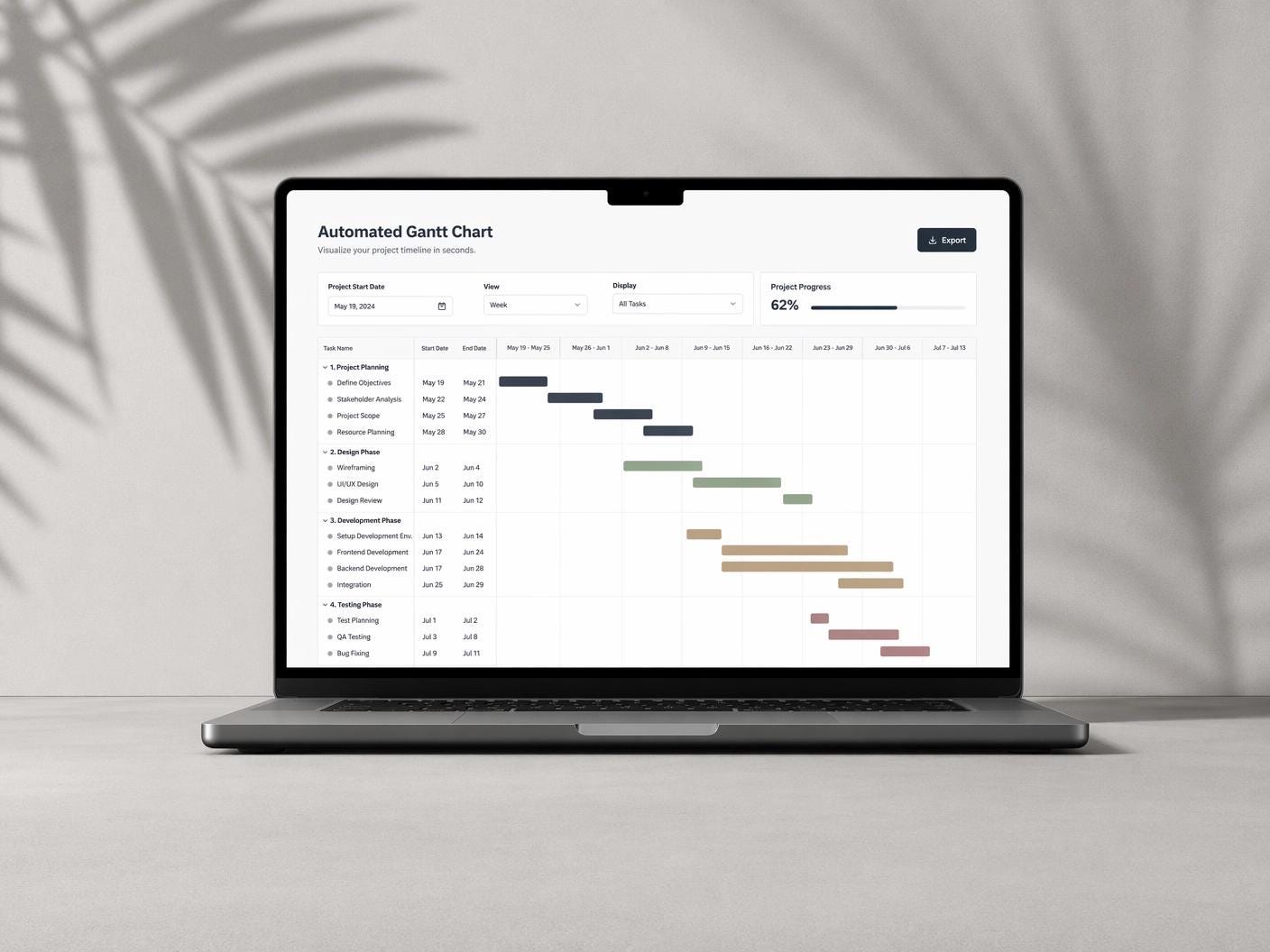 Automated Gantt Chart Excel Template | Project Management Planner ...