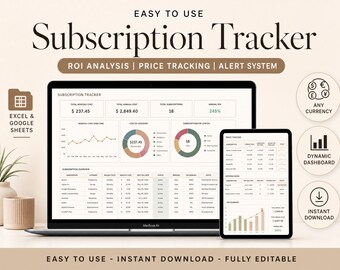 Subscription Tracker Spreadsheet, Recurring Bills & Monthly Payment Template, Membership Tracker, Finance Budget Digital Expense Log
