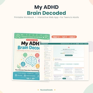Cuaderno de ejercicios imprimible para el manejo del TDAH, paquete de planificador de funciones ejecutivas con aplicación web interactiva, reinicio diario y lista de tareas, para adultos y adolescentes.