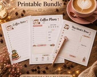 Coffee Notepad Printable | Kawaii Planner Pages, Habit Tracker, Weekly Planner, To Do List | A4 A5 US Letter | Instant Download