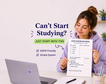 ADHD Student Planner Printable | Study Focus Worksheet PDF | Stop Procrastination Daily Study Sheet | Neurodivergent | Instant Download
