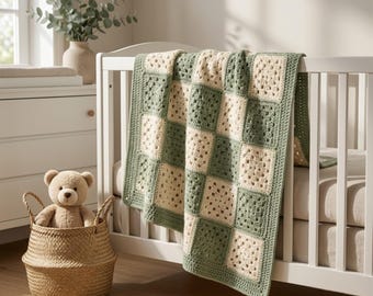 Baby Blanket Pattern PDF,  Floral Crochet Baby Blanket, Sage Green Nursery Blanket, Easy , Instant Download