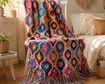 Ogee Motif Crochet Blanket Pattern PDF | Stained Glass Afghan | Intermediate Crochet Pattern | Digital Download | Colorful Crochet Throw
