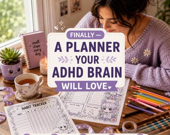 ADHD Planner Printable, Anime ADHD Planner, Cute Executive Functioning Workbook, Brain Dump & Habit Tracker, Printable PDF for Teens