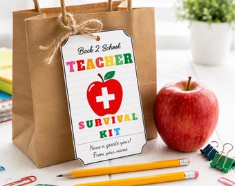 Teacher Survival Kit Gift Tag Printable | Editable Back to School Teacher Gift | Canva Template | 2 Designs Instant Download