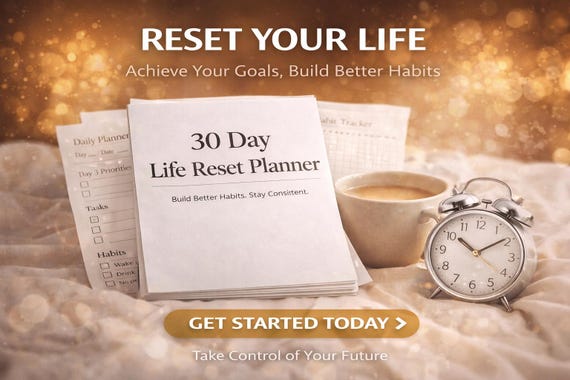 30 Day Life Reset Planner | Habit Tracker, Goal Setting (Digital Download)