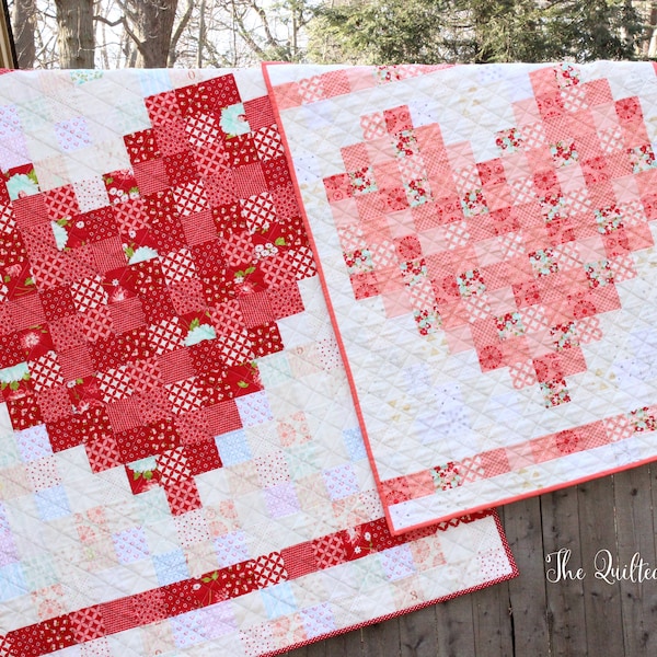 PDF Pattern - Double the Love: A Pixelated Heart Quilt by The Quilted Tulip - 2 sizes - Heart Valentine's Day Love Baby Wedding Gift