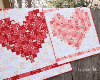 PDF Pattern - Double the Love: A Pixelated Heart Quilt by The Quilted Tulip - 2 sizes - Heart Valentine's Day Love Baby Wedding Gift