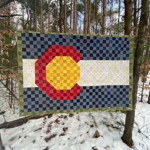 Colorado - PDF Pattern - Colorado State Flag - A Pixelated Quilt - Rocky Mountain State Quilt Denver Fort Collins Loveland Boulder