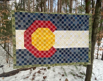 PDF Pattern - Colorado State Flag - A Pixelated Quilt - Rocky Mountain State Quilt Denver Fort Collins Loveland Boulder