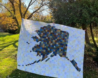 CUSTOM QUILT - Alaska Quilt - A Pixelated Alaska Quilt - State of Alaska - Denali Anchorage Homer Ketchikan Barrow Cordova Kodiak Kenai