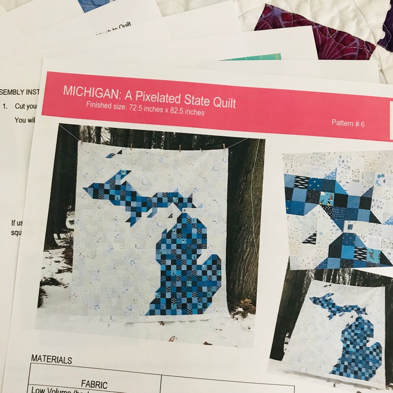 Paper Pattern Michigan A Pixelated Quilt Great Lakes Etsy