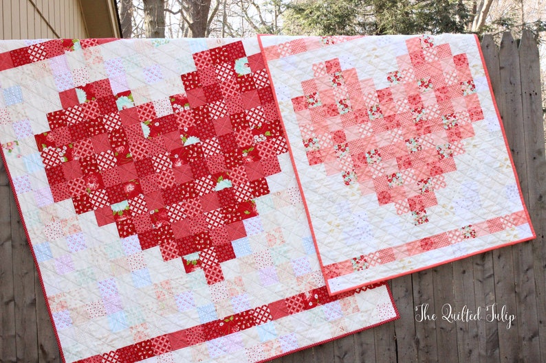 PDF Pattern Double the Love: A Pixelated Heart Quilt by The Quilted Tulip 2 sizes Heart Valentine's Day Love Baby Wedding Gift image 1