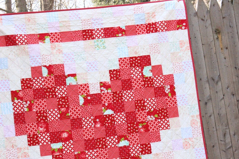 PDF Pattern Double the Love: A Pixelated Heart Quilt by The Quilted Tulip 2 sizes Heart Valentine's Day Love Baby Wedding Gift image 6