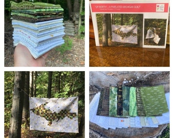 Quilt Kit - UP North - A Pixelated Michigan Quilt - Michigan's Upper Peninsula - Fat Quarter Green Brown