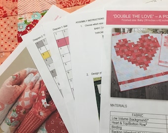 Paper Pattern - Double the Love: A Pixelated Heart Quilt by The Quilted Tulip - 2 sizes - Heart Valentine's Day Love Baby Wedding Gift