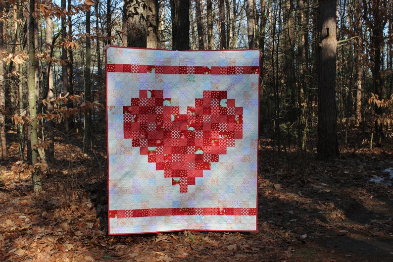 PDF Pattern Double the Love: A Pixelated Heart Quilt by The Quilted Tulip 2 sizes Heart Valentine's Day Love Baby Wedding Gift image 3