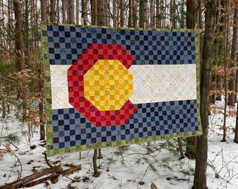 CUSTOM QUILT - Colorado Quilt - State Flag - A Pixelated State Quilt - State of Colorado - Denver Loveland Fort Collins Boulder Mountains