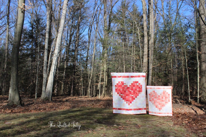 PDF Pattern Double the Love: A Pixelated Heart Quilt by The Quilted Tulip 2 sizes Heart Valentine's Day Love Baby Wedding Gift image 2