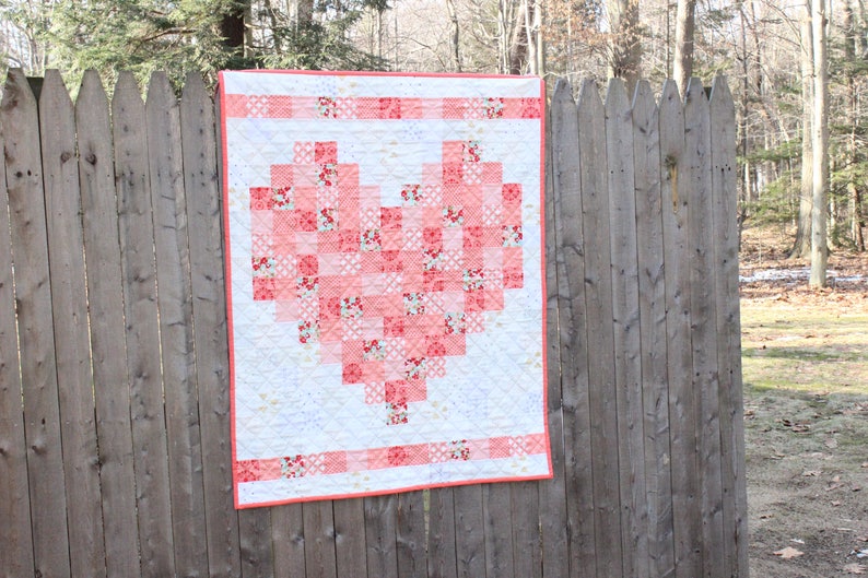 PDF Pattern Double the Love: A Pixelated Heart Quilt by The Quilted Tulip 2 sizes Heart Valentine's Day Love Baby Wedding Gift image 4