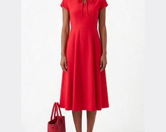 Abito midi rosso da donna / Abito estivo a trapezio / Abito casual a maniche corte / Abito lungo e svolazzante / Outfit minimalista ed elegante / Abito taglie forti