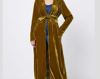Long Silk Velvet Duster for Women, Elegant Velvet Maxi Coat, Boho Long Cardigan Jacket, Luxury Velvet Outerwear, Vintage Style Duster Coat