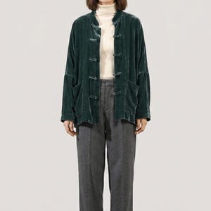 Spring Silk Velvet Jacket for Women, Elegant Velvet Top with Stand Collar, Frog Button Jacket, Vintage Chinese Style Blazer,