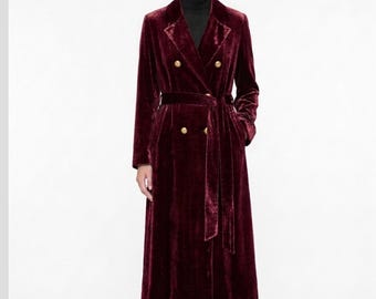 Giacca-cappotto in velluto di seta da donna, blazer in velluto di lusso, elegante cappotto lungo in velluto, capospalla in stile vintage, giacca in velluto fatta a mano.